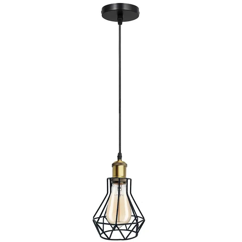 Retro Industrie Pendelleuchte Schwarz – Vintage Drahtkäfig Hängelampe~4141