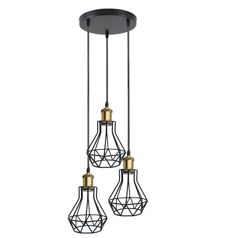 Retro Industrie Pendelleuchte Schwarz – Vintage Drahtkäfig Hängelampe~4141