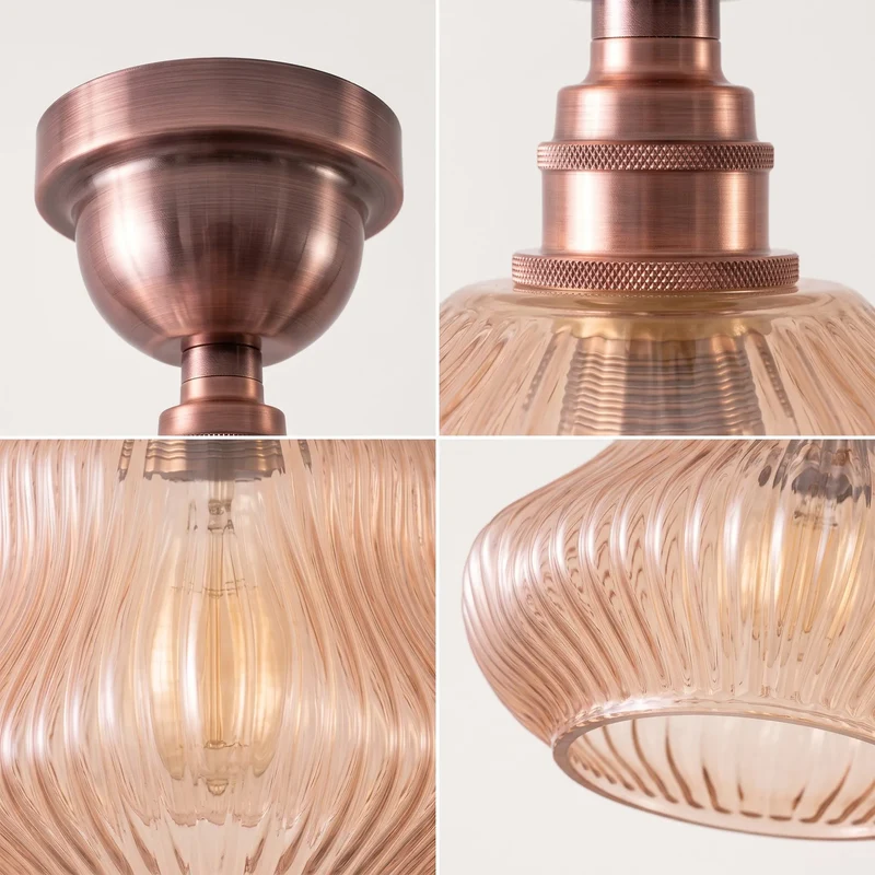 Vintage Braunglas halbbündige Deckenleuchte E27 Lampe~4042