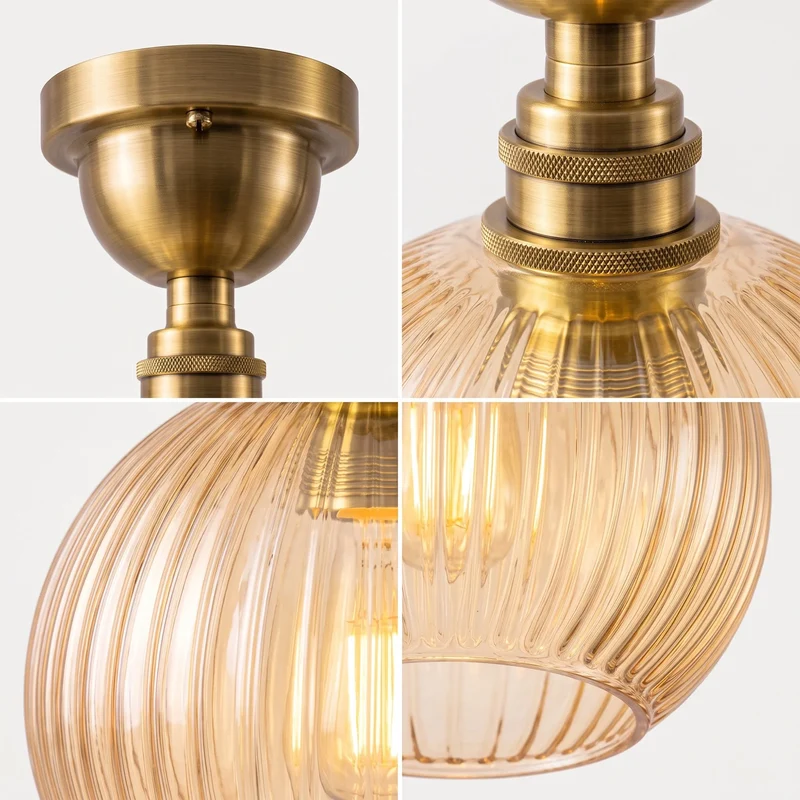 Vintage Braunglas halbbündige Deckenleuchte E27 Lampe~4042