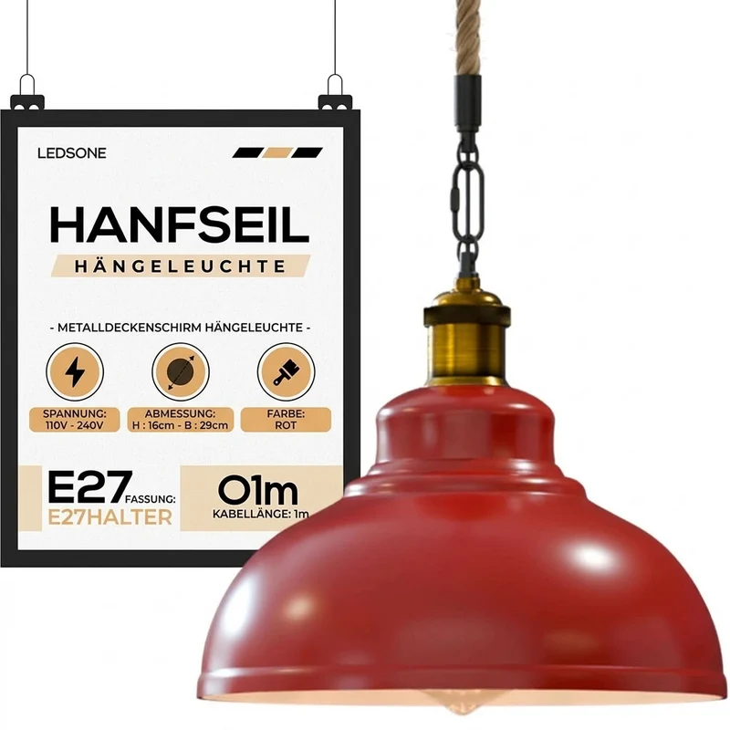 Gutsherrenleuchte Seil – Vintage Industrie Hängelampe Esstisch | Ø29cm | E27 ~4133