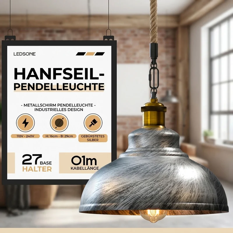 Gutsherrenleuchte Seil – Vintage Industrie Hängelampe Esstisch | Ø29cm | E27 ~4133