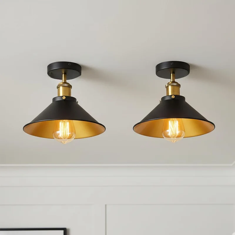 2 Stück Halb Unterputz Deckenleuchte Metallkegel E27 moderne Lampen~4111