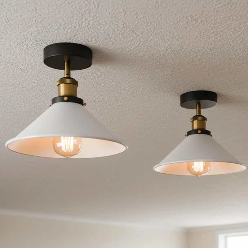 2 Stück Halb Unterputz Deckenleuchte Metallkegel E27 moderne Lampen~4111