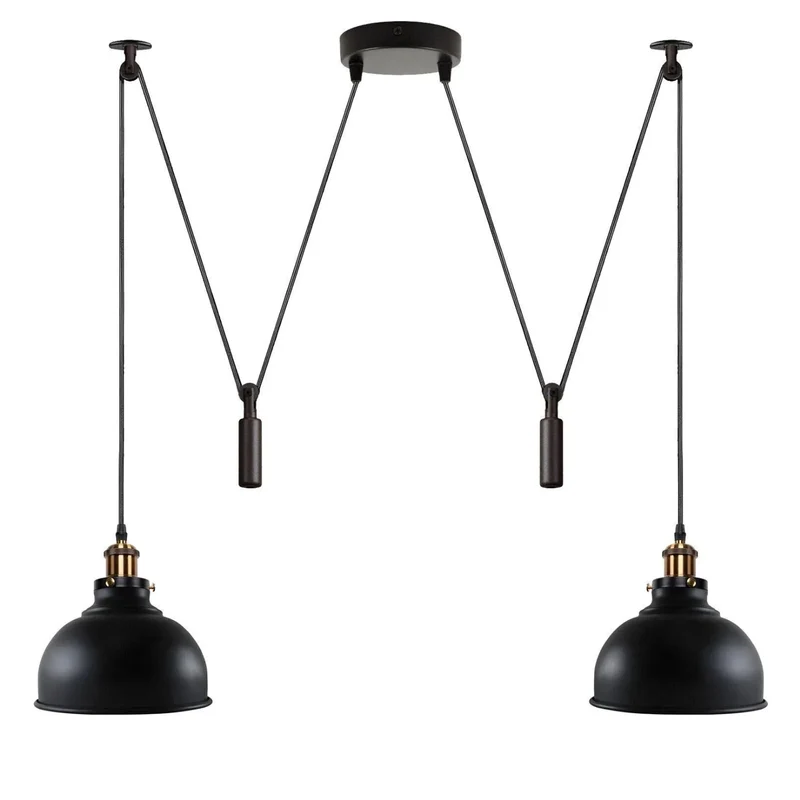 Zweiflammige Flaschenzug Pendelleuchte | Schwarz Industrie Deckenleuchte~4022