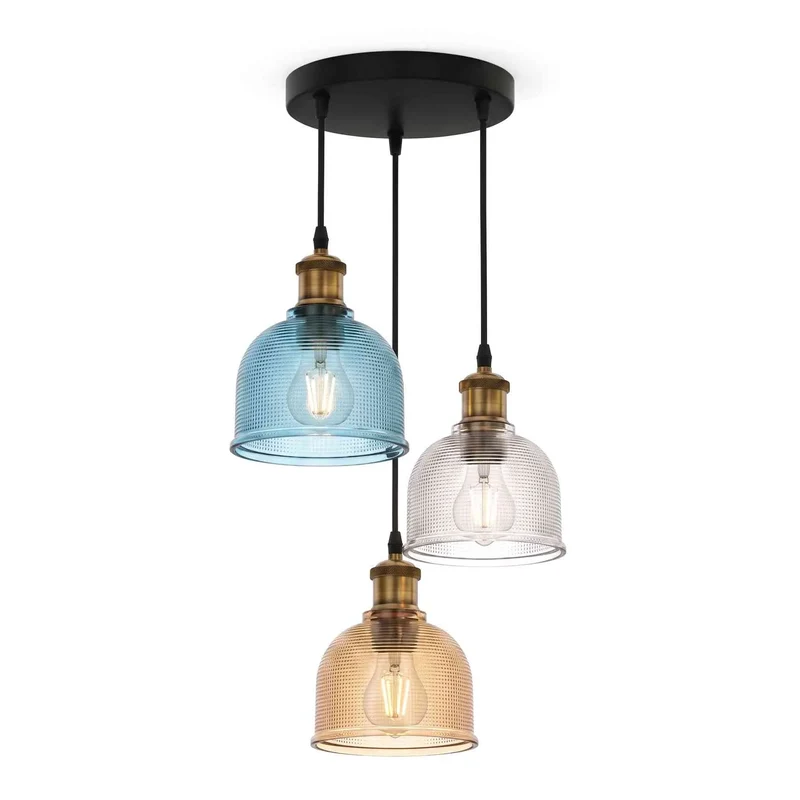 Moderne Glas Pendelleuchte | Vintage Multi Kopf Anhänger verstellbar E27~4052