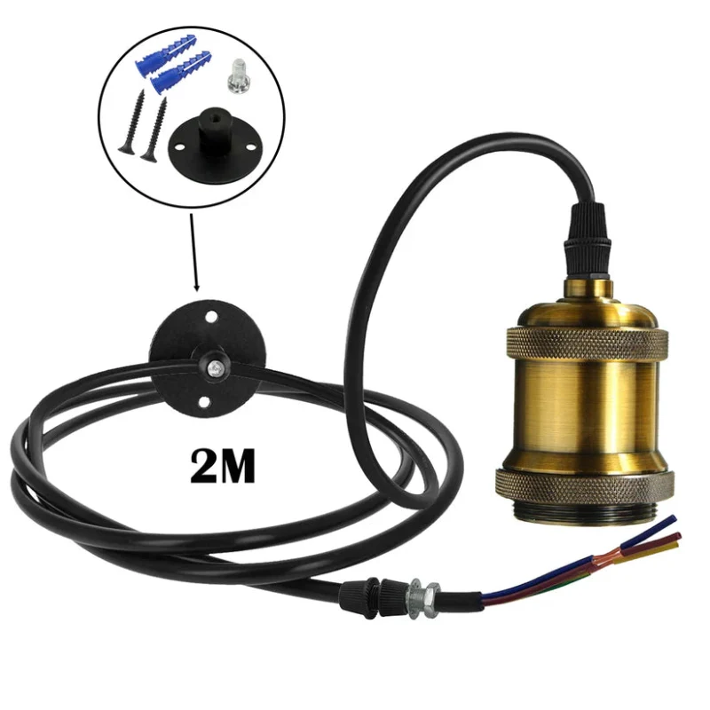 Pendelleuchte E27 Messing Gelb mit Schwarz 2m Kabel Halter ~3988