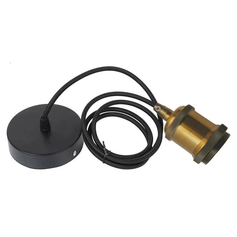 Pendelleuchte E27 Messing Gelb mit Schwarz 2m Kabel Halter ~3988