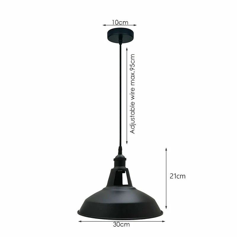 Industrie Pendelleuchte Schwarz Matt - Retro E27 Hängelampe Küche | Ø 30cm ~4093