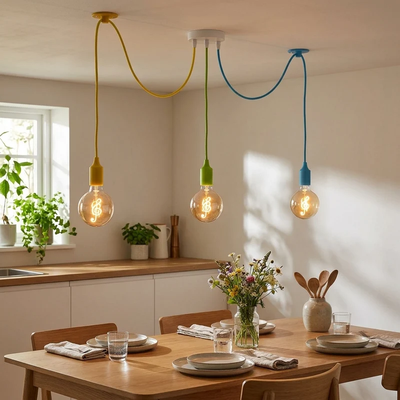3-flammige Affenschaukel Pendelleuchte Bunt | E27 LED Notenschlüssel-Lampe ~4036