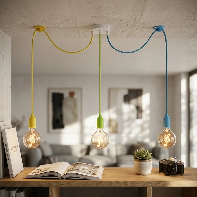 3-flammige Affenschaukel Pendelleuchte Bunt | E27 LED Notenschlüssel-Lampe ~4036