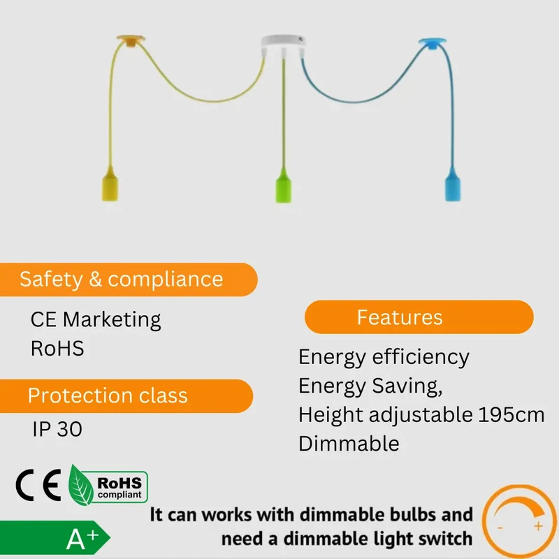 3-flammige Affenschaukel Pendelleuchte Bunt | E27 LED Notenschlüssel-Lampe ~4036