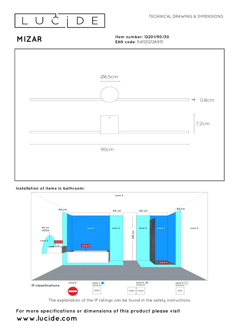 LED-Wandleuchte Mizar IP44 90cm Schwarz