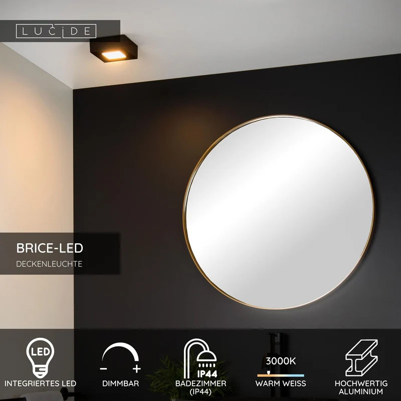 LED-Bad-Deckenleuchte Brice dimmbar IP44 quadratisch 10,8cm
