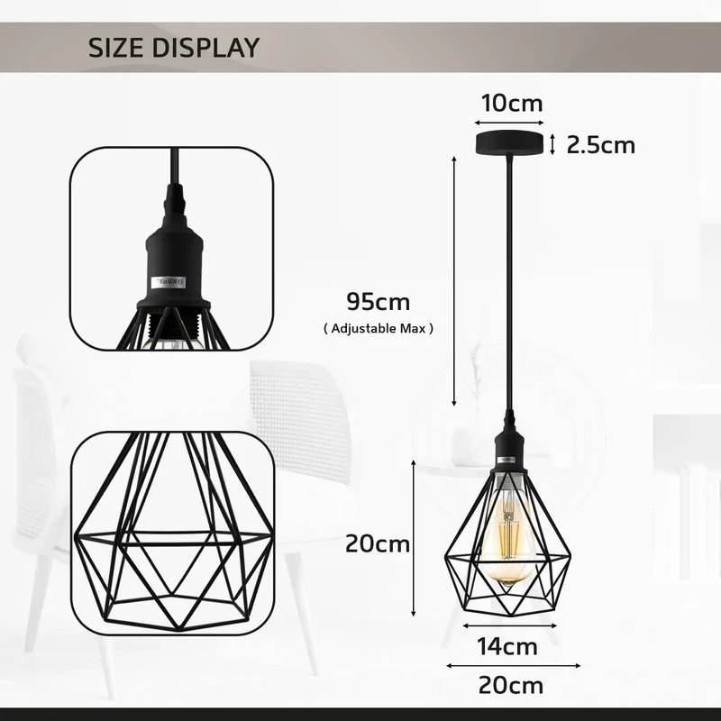 Geometrische Pendelleuchte - Industrial Diamant Drahtkäfig-Hängelampe E27~4107