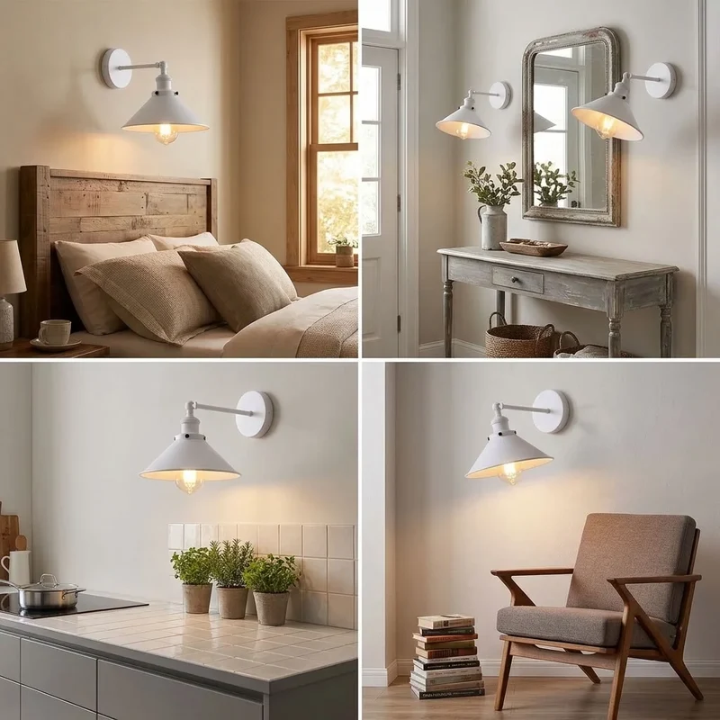 Vintage Wandleuchte weiß E27 Metallkegel lampe für Wohn- & Schlafzimmer~4102