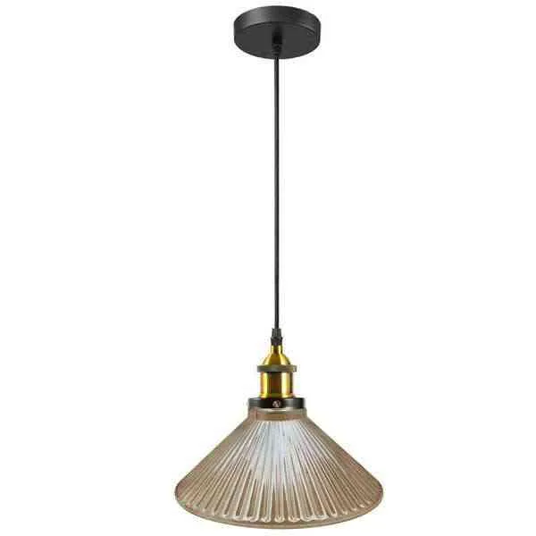 Geriffelte Glasleuchte – Vintage Industrie Pendelleuchte Küche | Ø25cm | E27 ~4096