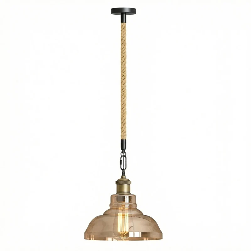 Vintage Seillampe Glas – Industrie Pendelleuchte Esstisch Retro | Ø28cm | E27 ~4095