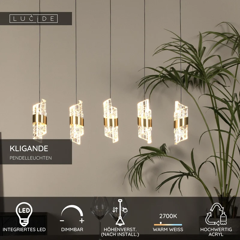 LED-Pendelleuchte Kligande 5-flammig dimmbar rechteckig