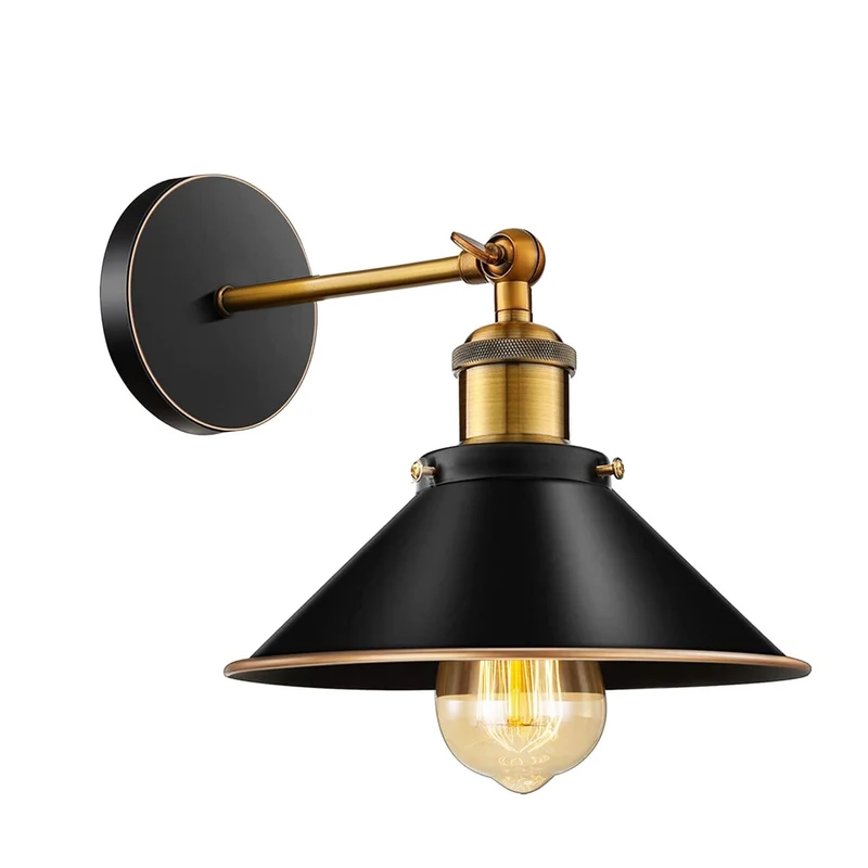 Wandleuchte Schwarz Gold – Vintage Verstellbare Wandlampe | Ø 22cm | E27 ~4002