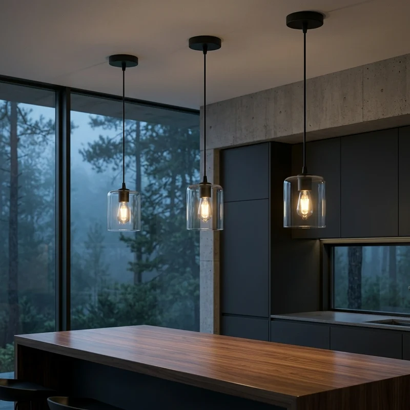 Retro Pendelleuchte Klarglas Zylinder | Loft Deckenleuchte Schwarz E27~3669