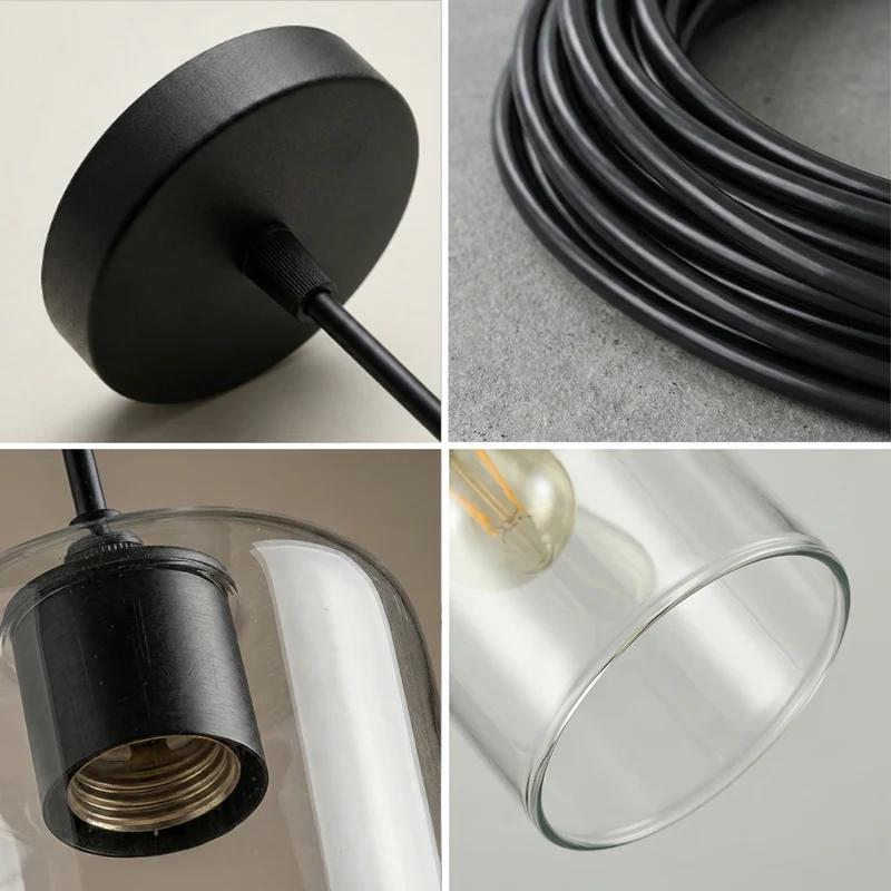 Retro Pendelleuchte Klarglas Zylinder | Loft Deckenleuchte Schwarz E27~3669