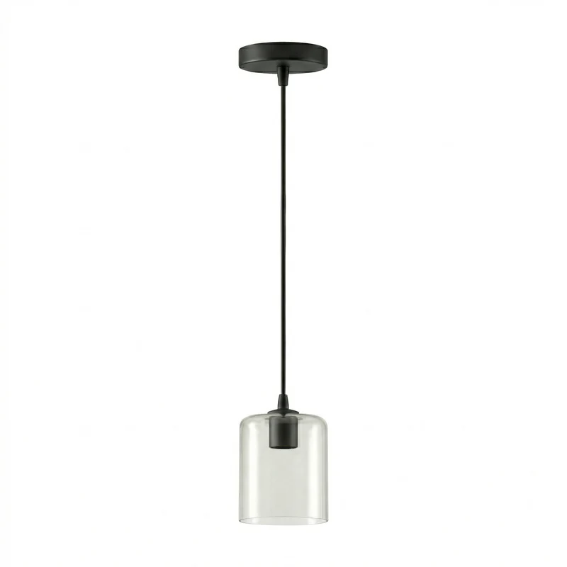 Retro Pendelleuchte Klarglas Zylinder | Loft Deckenleuchte Schwarz E27~3669