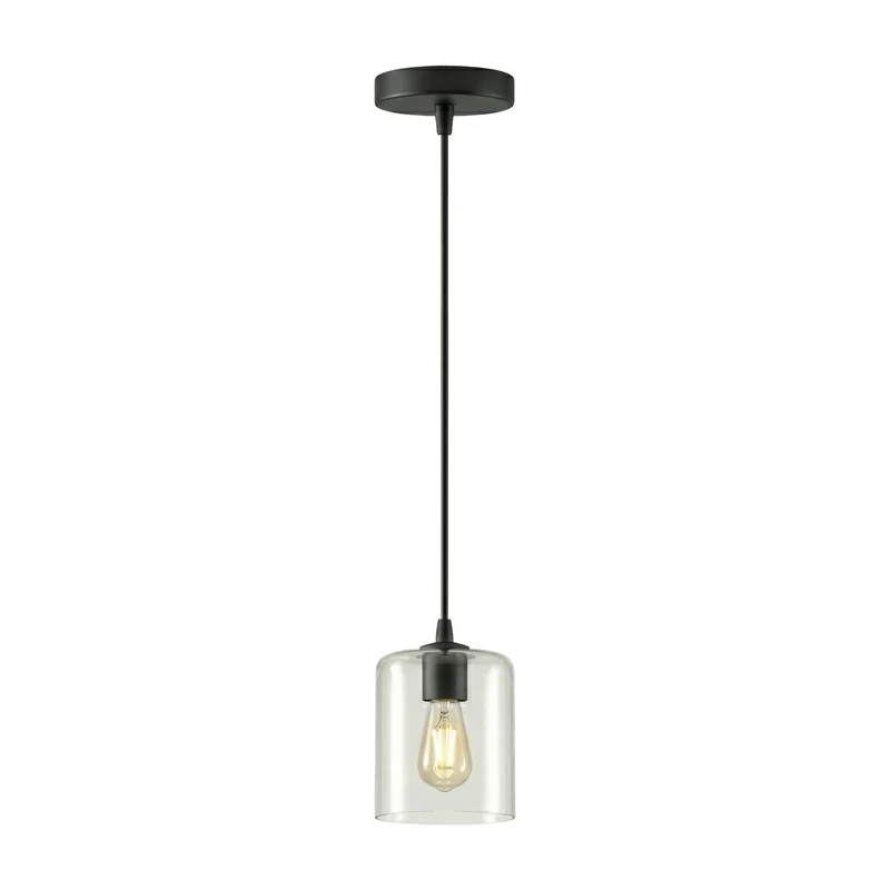 Retro Pendelleuchte Klarglas Zylinder | Loft Deckenleuchte Schwarz E27~3669
