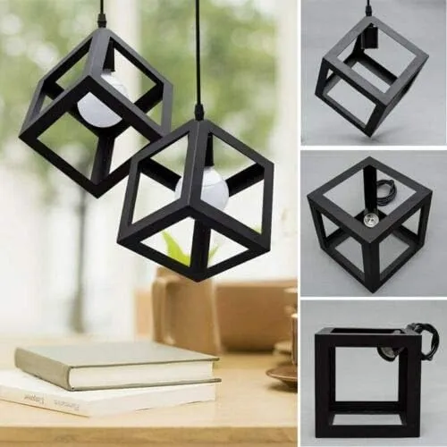3 Kopf Schwarz Quadratisch Drahtkäfig Pendelleuchte~3499