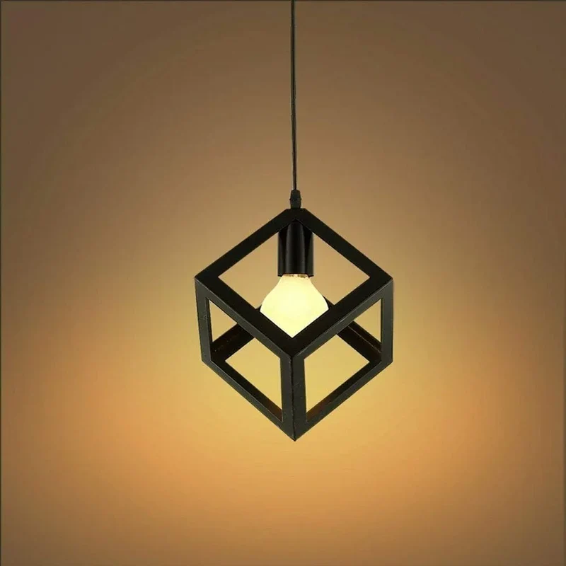 3 Kopf Schwarz Quadratisch Drahtkäfig Pendelleuchte~3499
