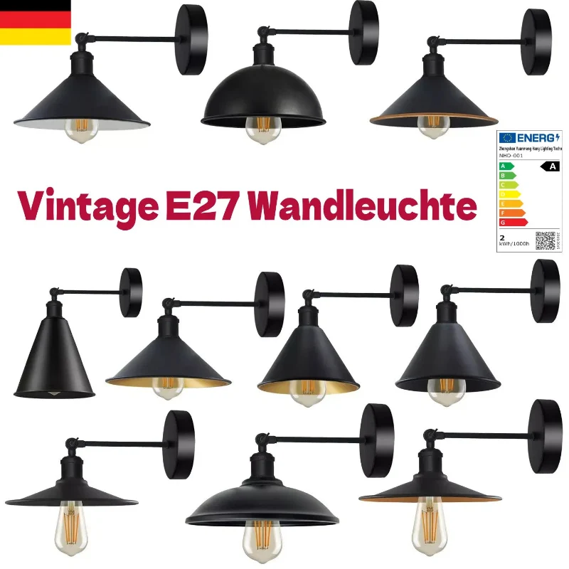 LEDSONE Vintage Wandlampe Schwarz | Verstellbare ~3768