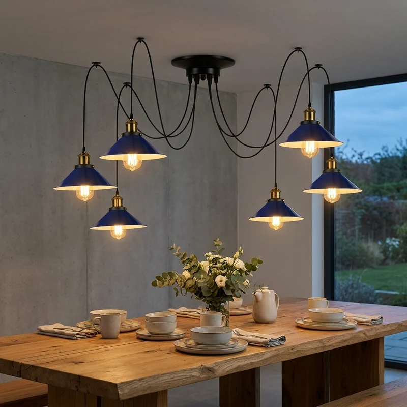 Mehrkopf Industrial Pendelleuchte | 1-9 flammig Spinnen Hängelampe blau~4047