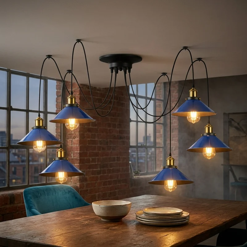 Mehrkopf Industrial Pendelleuchte | 1-9 flammig Spinnen Hängelampe blau~4047