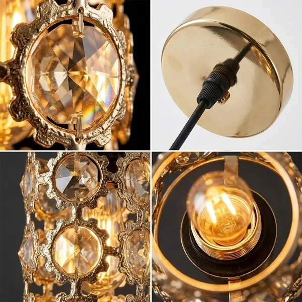 Vintage Hängelampe Gold Kristall | Boho Sonnenblume Pendelleuchte ~4035