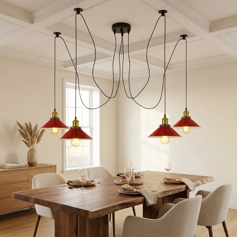 5 Wege Spinnen Deckenlampe rot | Vintage Kronleuchter Hängelampe E27~4050