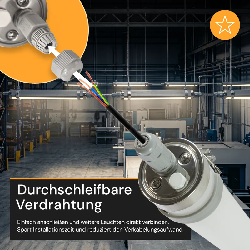 LED-Feuchtraumleuchte, 120 cm, 34 W, 5100 lm, 4000 K, IP69K, ammoniakbeständig, Brandschutz, durchschleifbar, Rohrleuchte