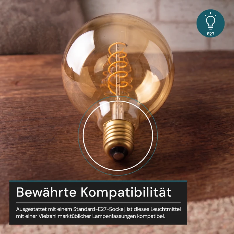LED Filament Leuchtmittel, BULB, G125, E27, 4 W, 265 lm, 2200K, dimmbar