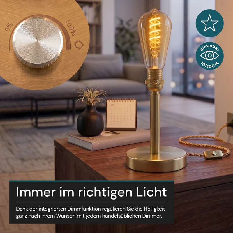LED Filament Leuchtmittel, SPIRAL, ST64, E27, 4 W, 265 lm, 2200K, dimmbar