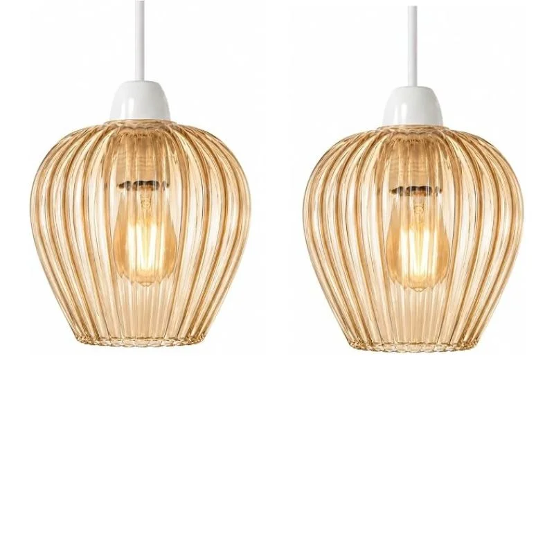 Gerippter Glas Lampenschirm Bernstein h-14cm E27 Pendelleuchte 1-5er~3962