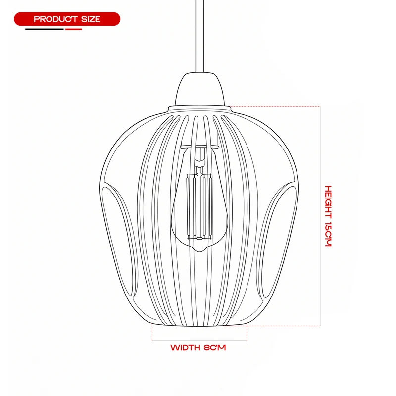 Moderner, Klarer Pendelleuchtschirm aus Geripptem Glas, 15 cm, E27~3963