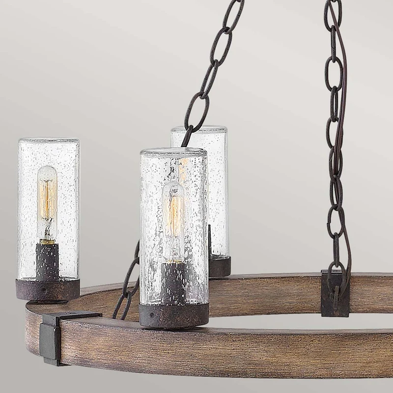 Außen-Kronleuchter Sawyer 6-flammig Holzoptik IP44