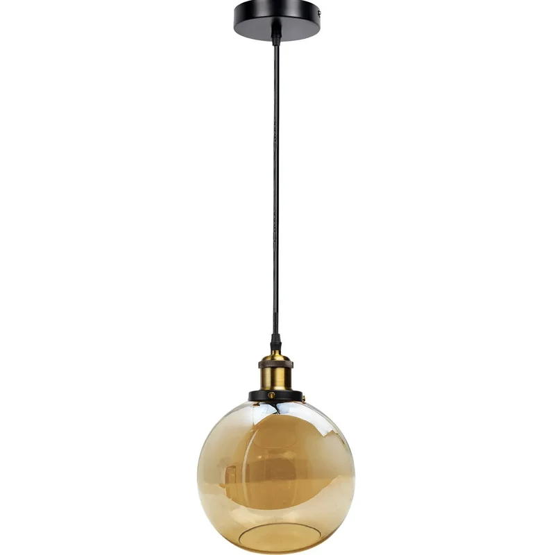 Bernstein Glas-Kugelpendelleuchte mit Elegante antikem Messing~3750