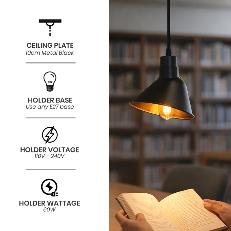 Industrielle schwarze Gold Pendelleuchte E27 Metall Deckenlampe~3705