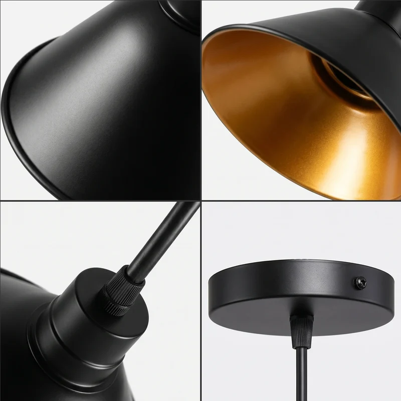 Industrielle schwarze Gold Pendelleuchte E27 Metall Deckenlampe~3705