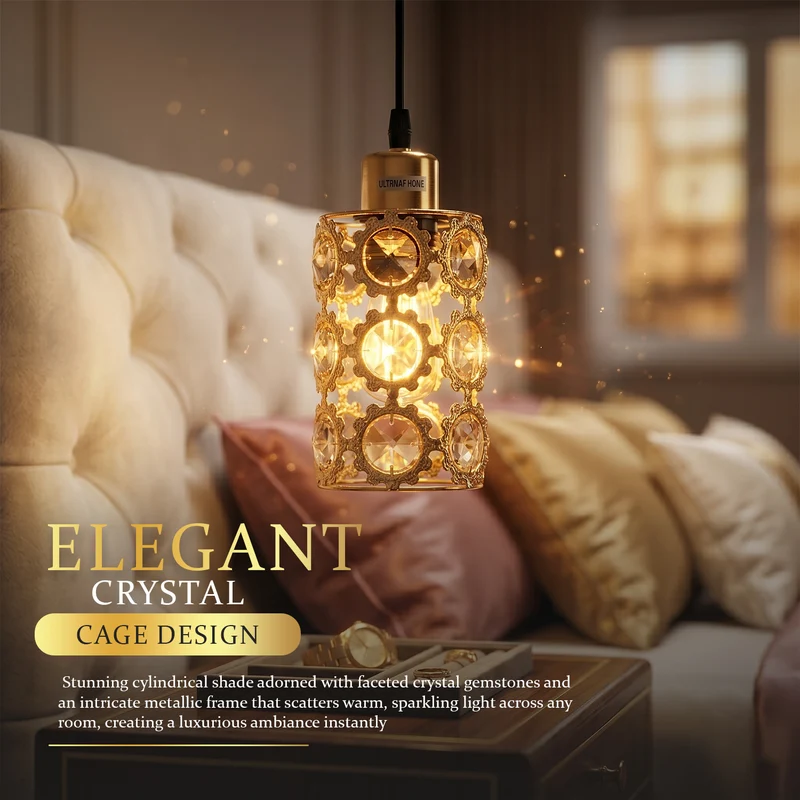 Kristall-Pendelleuchte, French Gold, E27 Vintage Hängelampe~3721