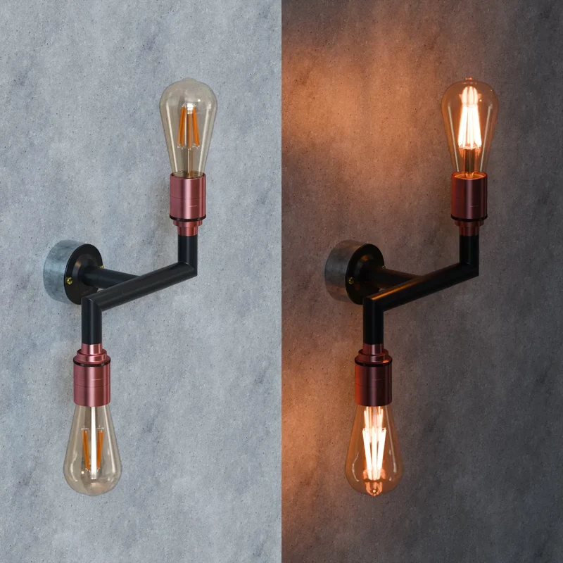Industrie 2-fach Leerrohr Decken Wandlampe Schwarz 2-im1 Kombi Leuchte E27 ~3748