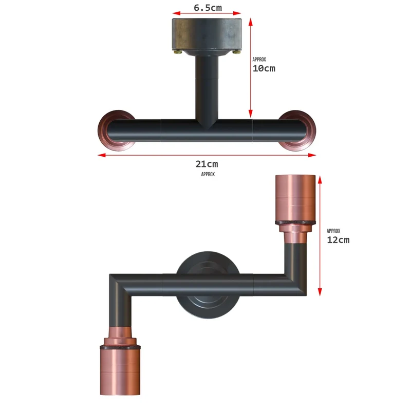 Industrie 2-fach Leerrohr Decken Wandlampe Schwarz 2-im1 Kombi Leuchte E27 ~3748