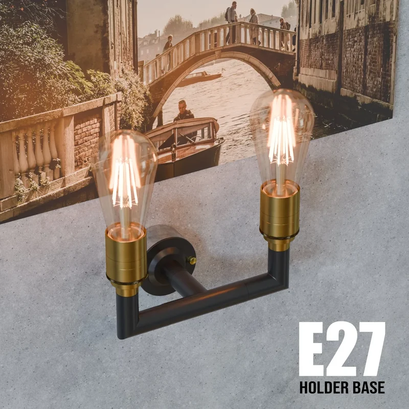 Industrie 2-fach Leerrohr Decken Wandlampe Schwarz 2-im1 Kombi Leuchte E27 ~3748