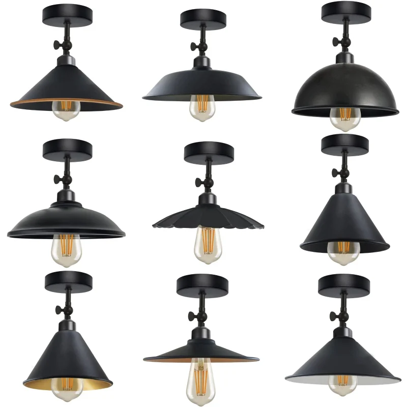 Industrial Flush Mount Deckenlampe Schwarz Retro Metall ~3727