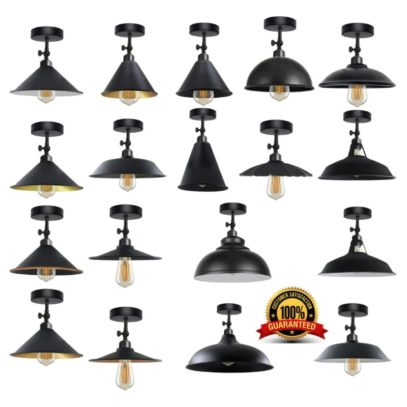 Industrial Flush Mount Deckenlampe Schwarz Retro Metall ~3727